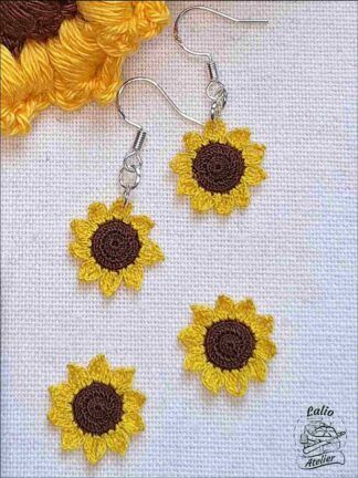 Handmade Micro crochet Sunflower Earrings by Lalio Atelier