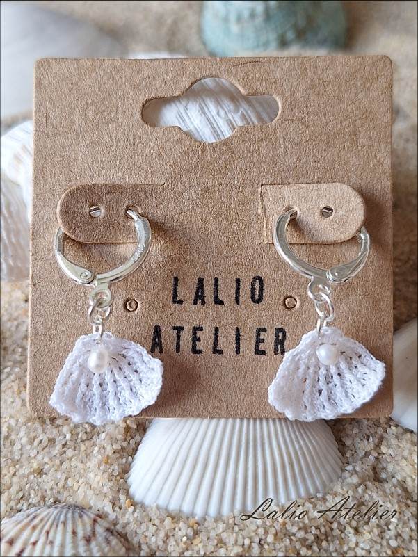 Boho Muschel-Creolen mit Perle – Mikrogehäkelter Sommertraum - Image 4