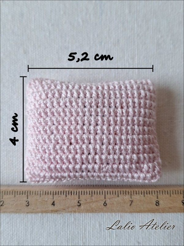 Pink Boho Miniature Cushion showing its size for 1:12 scale dollhouses